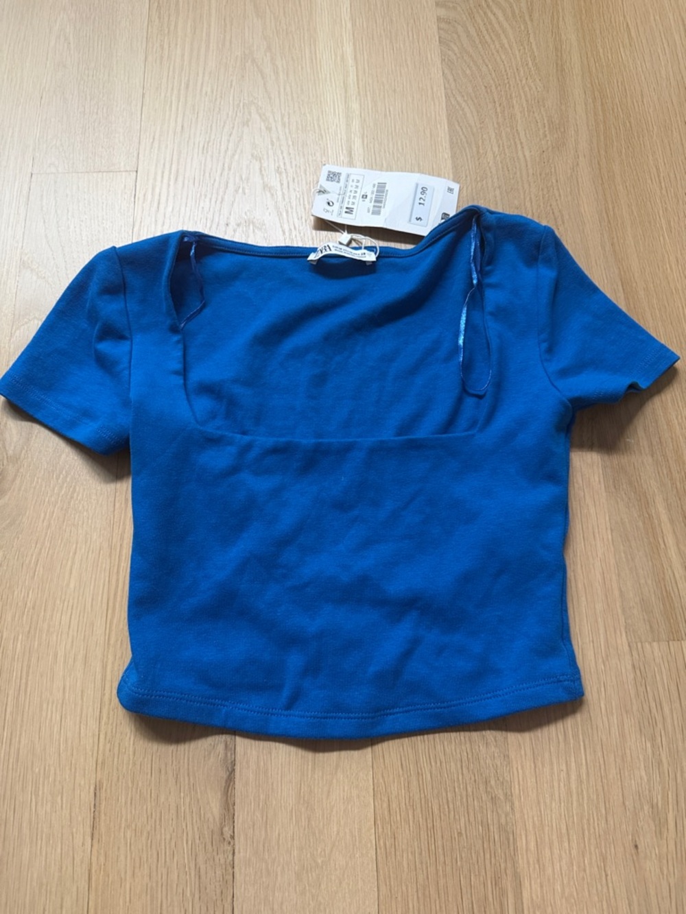 Zara Blue Square-Neck Crop Top